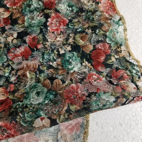 Ladies Floral Mesh Scarf with Shiny Peach Fringe 52 inches - Picture 3 of 7